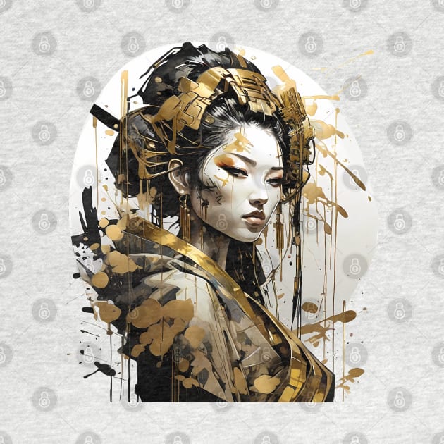 Geisha with black and gold ornaments by PrintSoulDesigns